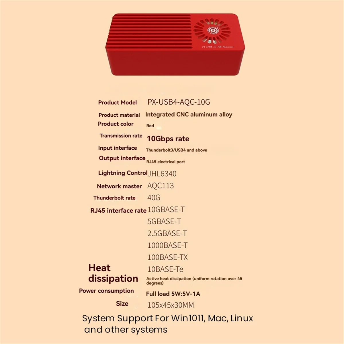 N18R لبطاقة شبكة 10G USB4 إلى 10G إيثرنت لـ 3/4 USB4 10Gbps لـ Win10/11 Linux