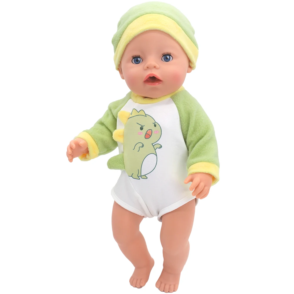 43cm Newborn Doll Jumpsuit with Hat 17-18 Inch Baby Dinosaur Onesie Doll Accessories Festival Birthday Gift Set