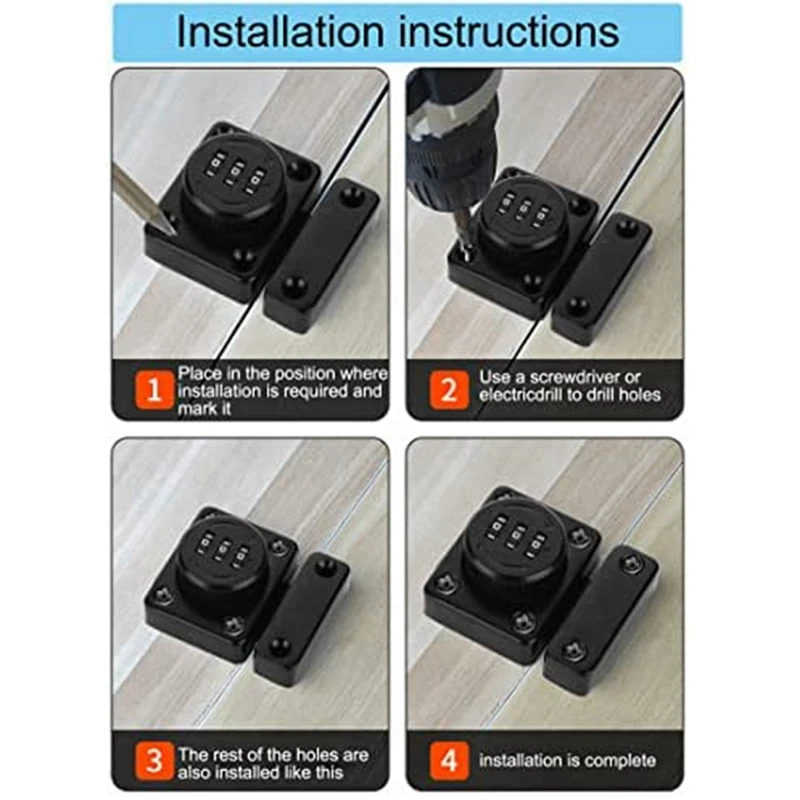 2팩-열쇠가 없는 캐비닛-잠금-검은색-캐비닛-래치,-조합-래치,-조합-잠금