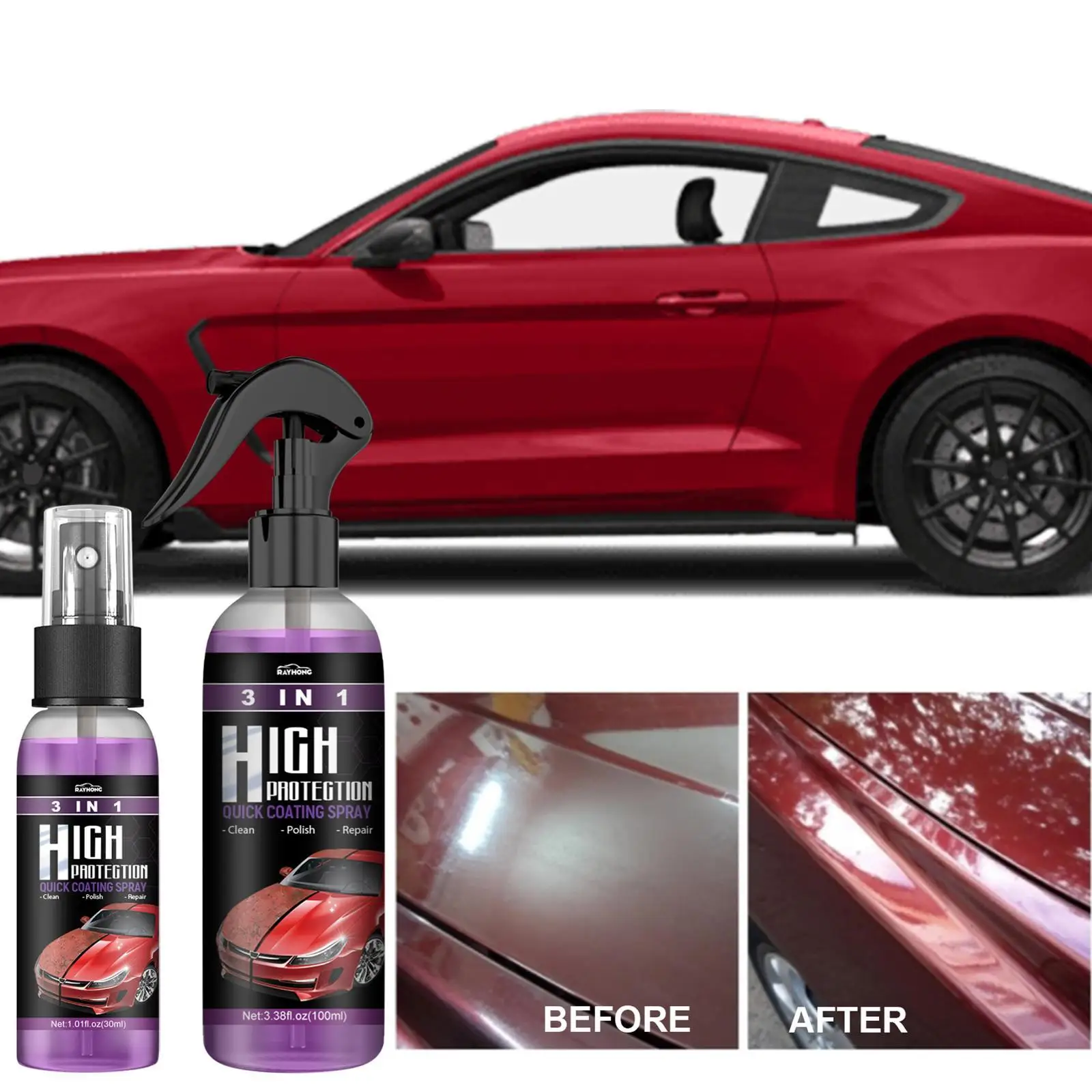 3 In 1 Quick Coating Spray High Protection Car Coating Car Quick Coating Wash Waterless Spray Spray Coating Ceramic Car P4V4