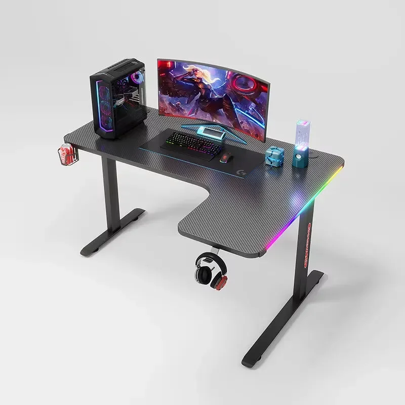 L Shaped Gaming Desk for PC Setup Ergonomic Computer Desk with LED Lights Small Office Desk Adjustable Height RGB Gaming