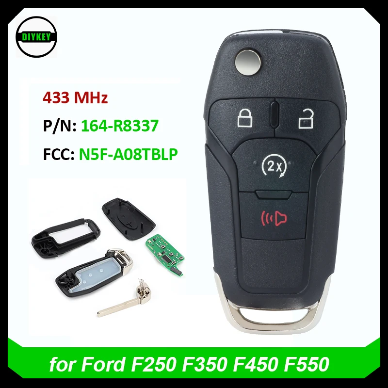 DIYKEY 164-R8337 N5F-A08TBLP Flip Remote Control Car Key With 4 Buttons 434MHz for Ford F-150 F-250 F350 F450 F550 2023 2024 Fob