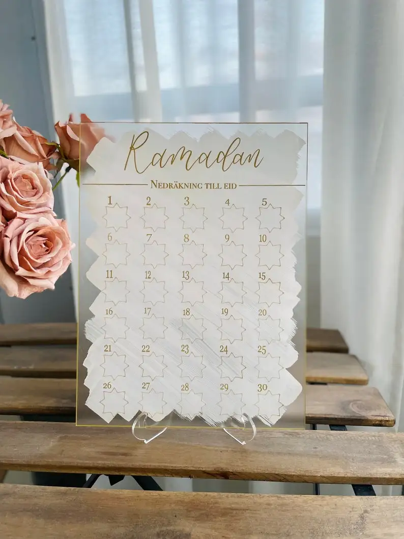 Ramadan countdown calendar  Transparent acrylic glass• Ramadan planner with stand• English or Swedish