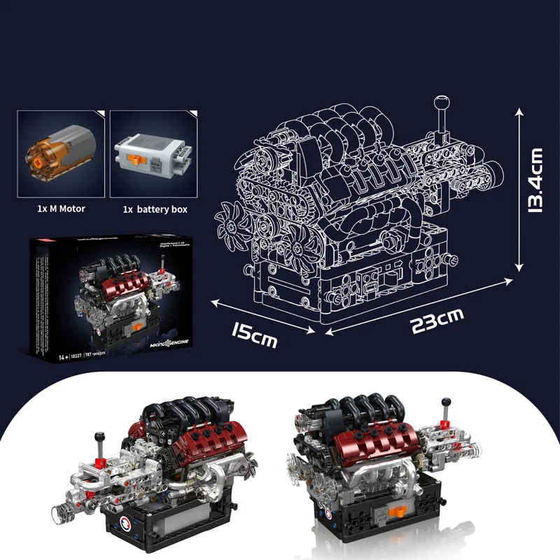 

10227 V8 Engine +Transmission Model Building Blocks 787Pcs With Motor Drive Assembly Collectible Toys MOC Bricks Adults Gifts