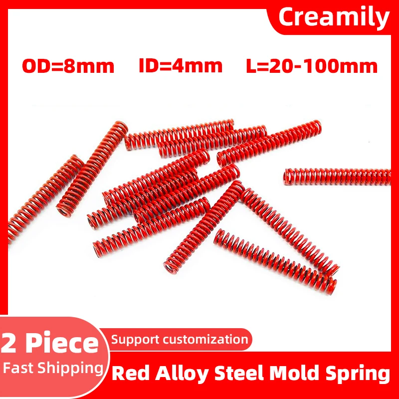 Creamily 2PCS/Lot Red Medium Load Mould Die Spring Spiral Stamping Alloy Steel Compression Springs OD=8mm ID=4mm Length=20-100mm