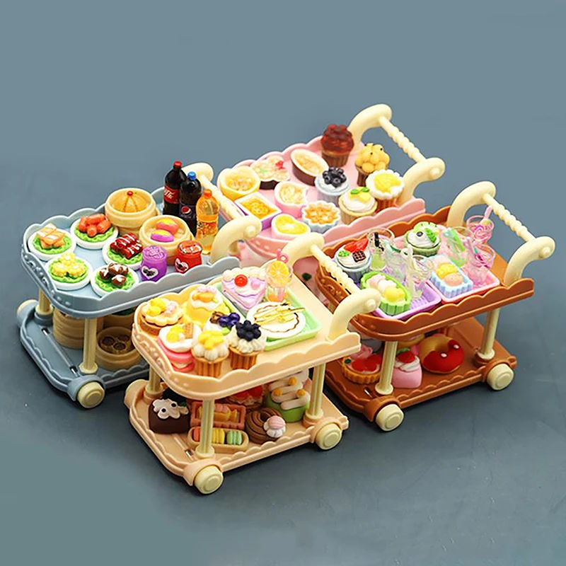 1:12 Doll House Decoration Mini Cute Trolley Dining Cart Dollhouse Storage Shelf Kitchen Ornaments Furniture Model Accessory