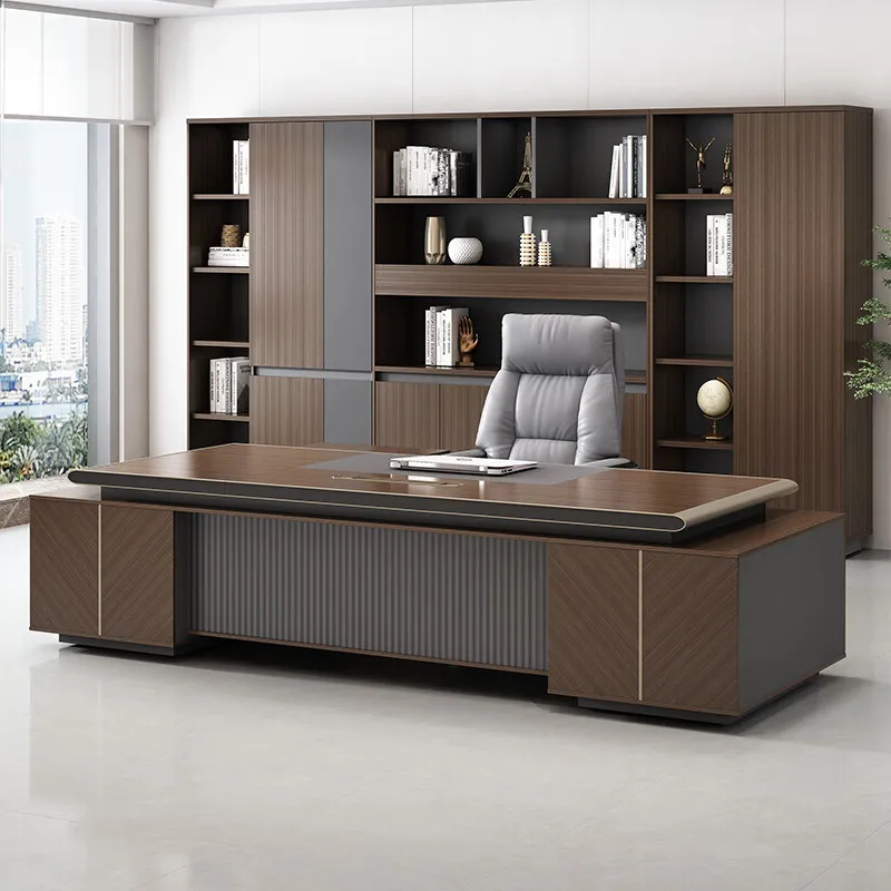 Modern Wooden Office Furniture Boss Desk Light Luxury Senior Chairman President Large Class Desk General Manager L-shaped