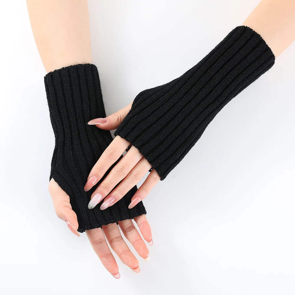 

Winter Long Fingerless Gloves Arm Warmer For Women Girls Solid Color Knitted Gloves Sleeves Fashion Crochet Mitten Soft 1pair