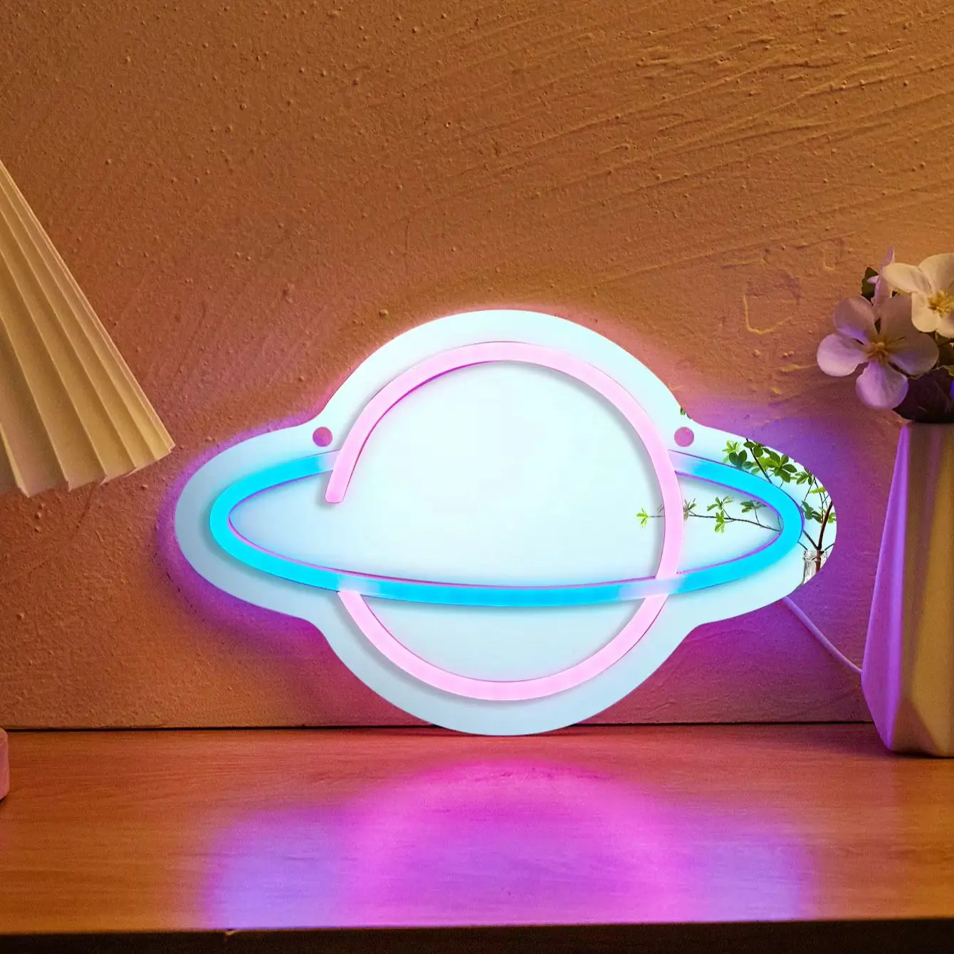 

Chi-buy LED Neon Mirror Planet USB Powered Neon Signs Night Light 3D Wall Art Bedroom Living Room Decor Lamp Signs