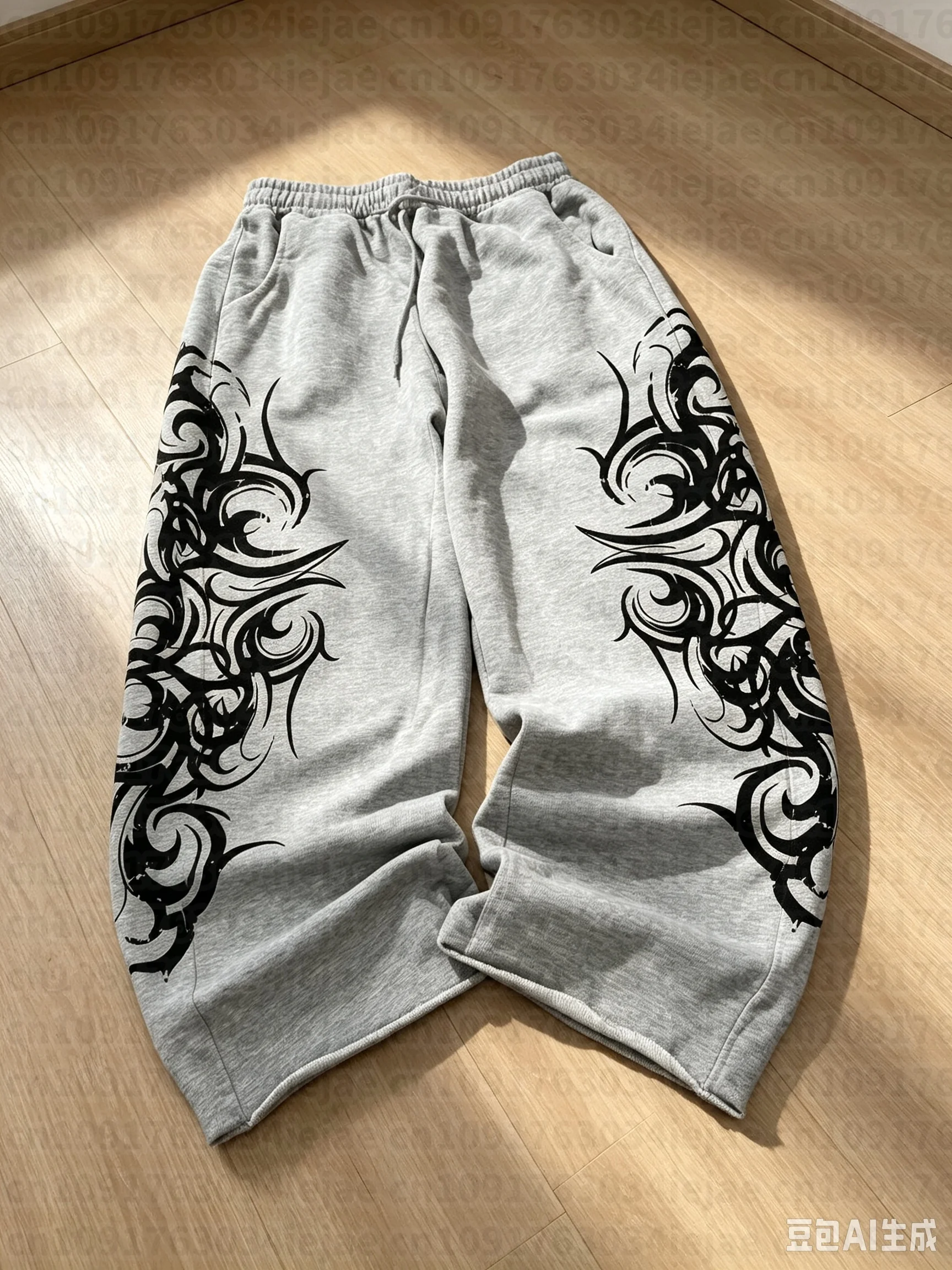 Y2K Retro Harajuku Mode Bedruckte Jogginghose, für Männer, Frauen und Kinder, Lose Trendige Hose, Vintage Lässige Graue Weite Trendhose – Detail 4