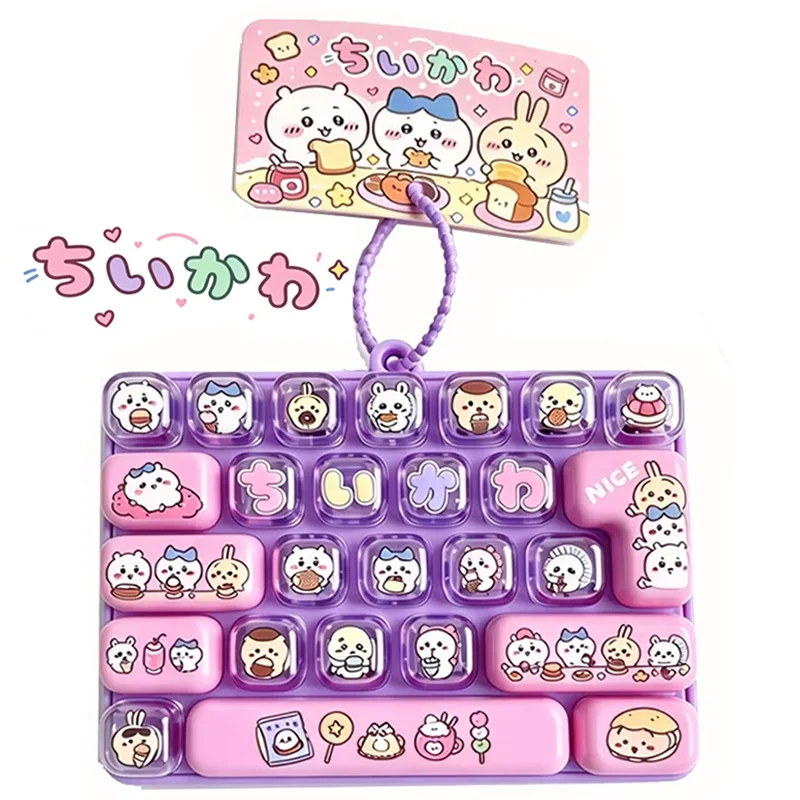 HOT Chiikawa Fidget Toy 26-Key Caps Clicker Keychain 4-Key Light Up Hachiware Usagi Stress Relief Bag Charm Pendant 피젯 키링