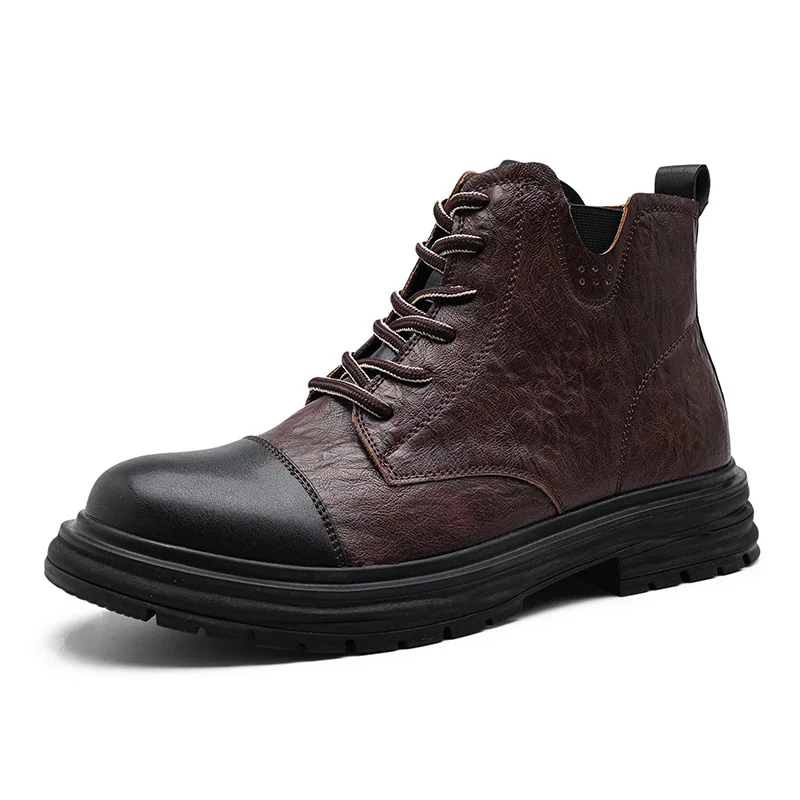 Trendige Herrenstiefel Thi Bot oes ort Booties Large Head Briti Sle Winter Faion Lässige Lederstiefel