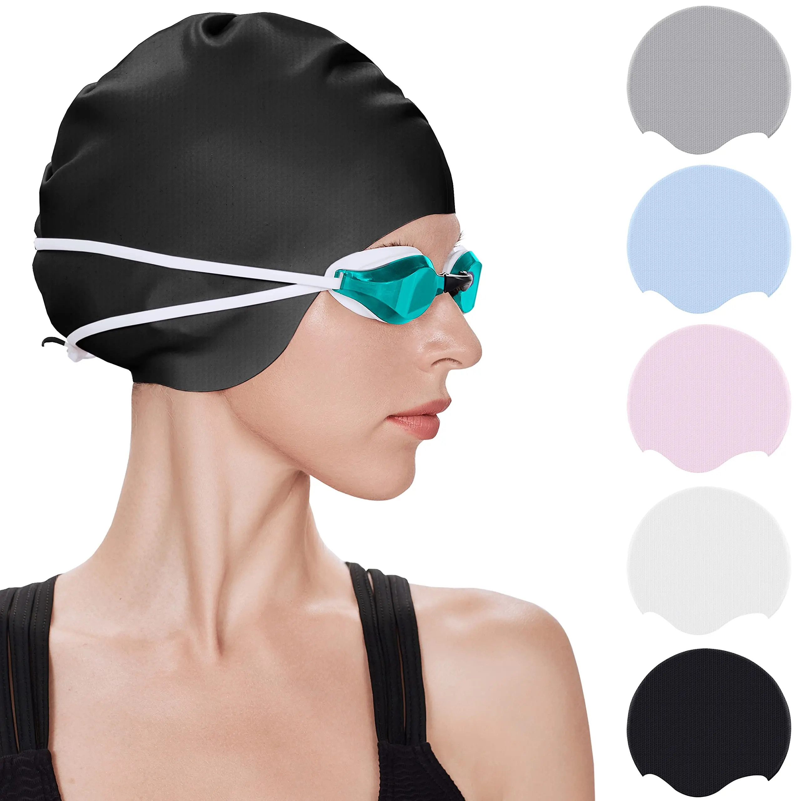 Extra Large Swimming Cap for Women and Men,Ripple Special Design Swim Cap for Very Long Thick Curly Hair&Dreadlocks Weaves Braid
