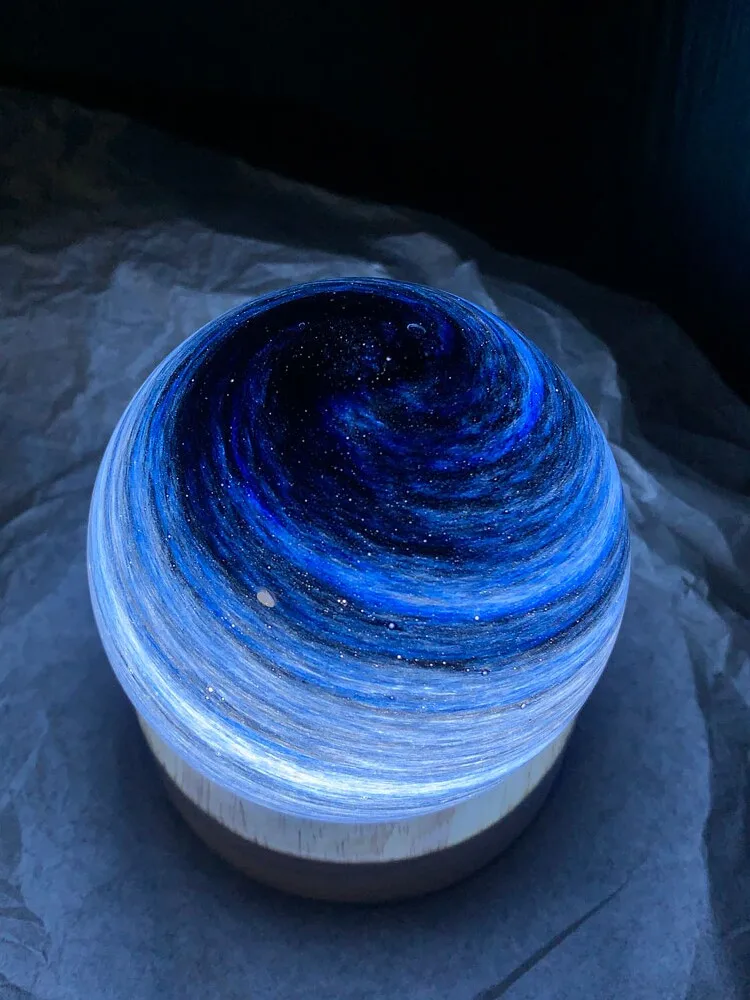 Starry Sky Galaxy Creative DIY Planet Lamp Crystal Ball  Night Light Romantic Bedside Light Solid Wood Base Birthday Gift USB