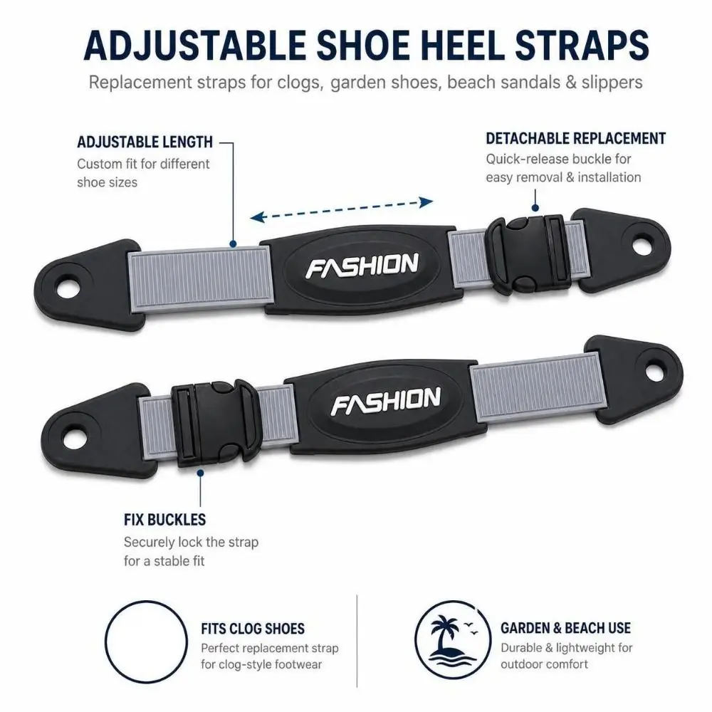 1pair Adjustable Hole Shoes Strap Fix Buckles Secure Fit Beach Slippers Straps DIY Shoe Decoration Detachable Sandals Straps