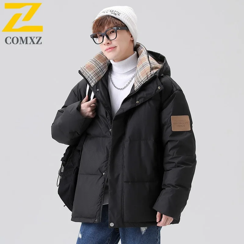 COMXZ Unisex Casual Down Jacket New Classic Hooded Outdoor Travel Windproof Parka Streetwear Cold Resistant Autumn Winter Coat