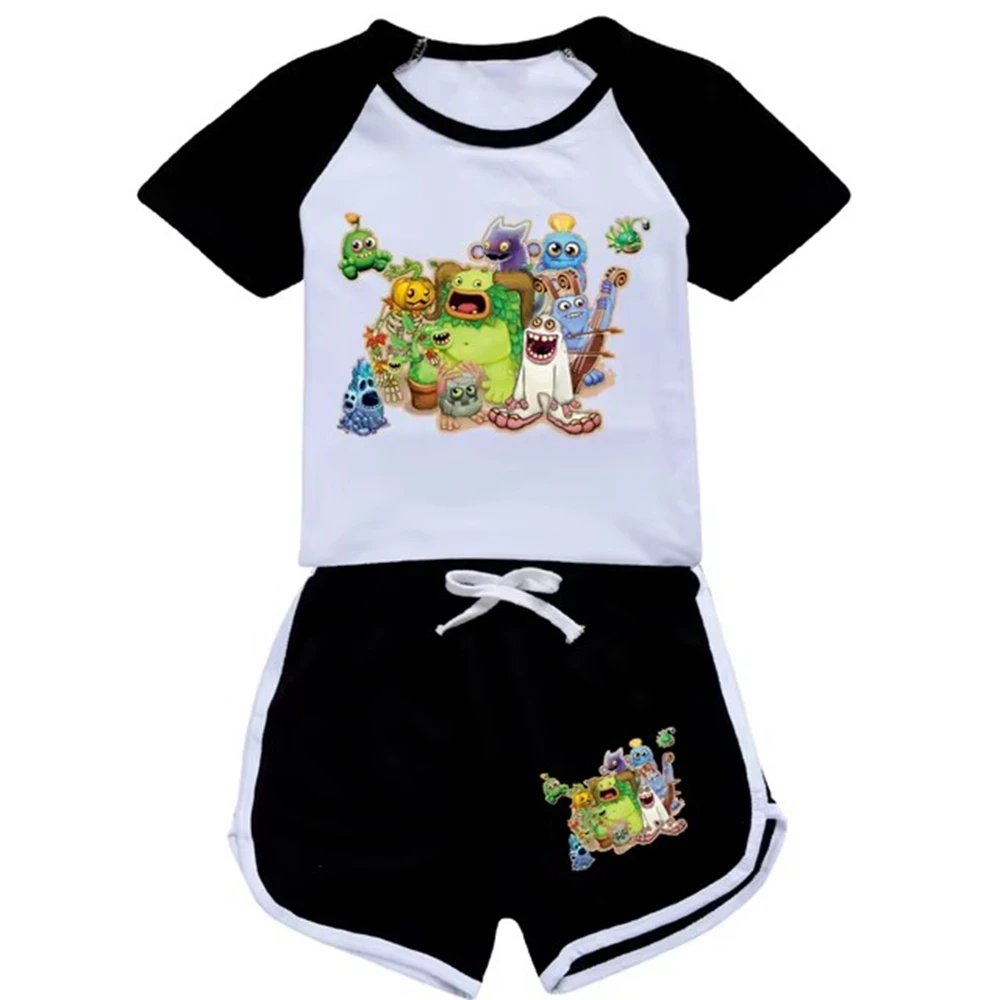 MY SINGING MONSTERS Clothes Kids Summer Sports Suit Baby Boys Girls Cartoon T Shirt+shorts 2pcs Sets Teenager Children Tracksuit