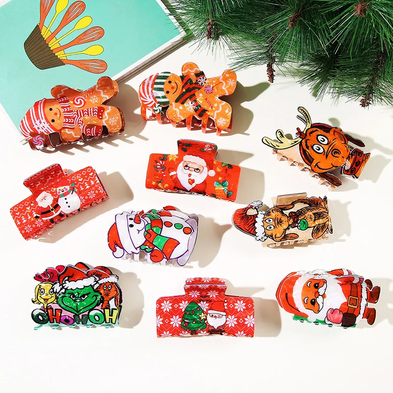 2025 جديد عيد الميلاد الزنجبيل رجل مشبك شعر لطيف ثلج الأيائل الغزلان كراب مشبك شعر الكرتون مخلب كليب إكسسوارات الشعر للنساء #4