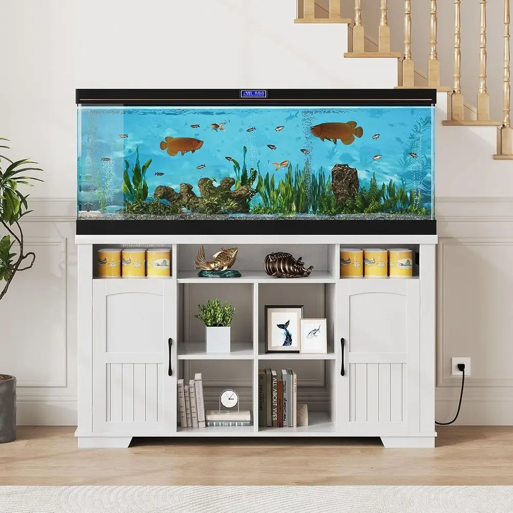 

Farmhouse Style 75 Gallon Fish Tank Stand with Cabinet, Power Outlet, and Storage for Aquarium Accessories, Suitable for Turtles