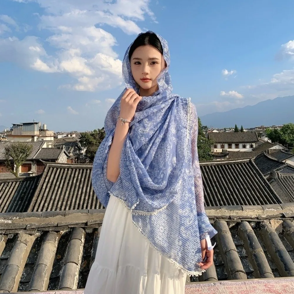 

Elegant Sun Protection Paisley Shawl Floral Head Wraps Sunscreen Shawl Thin Printed Beach Scarf Outdoor