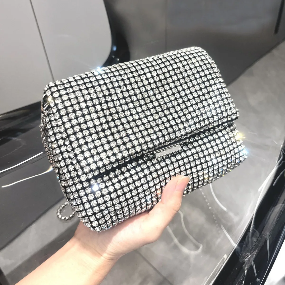 Diamentowa torba na ramię Crossbody Damska mała torebka ze sprzęgłem Moda Retro Poduszka Hobos Torebka damska PU Skóra Błyszcząca torebka imprezowa