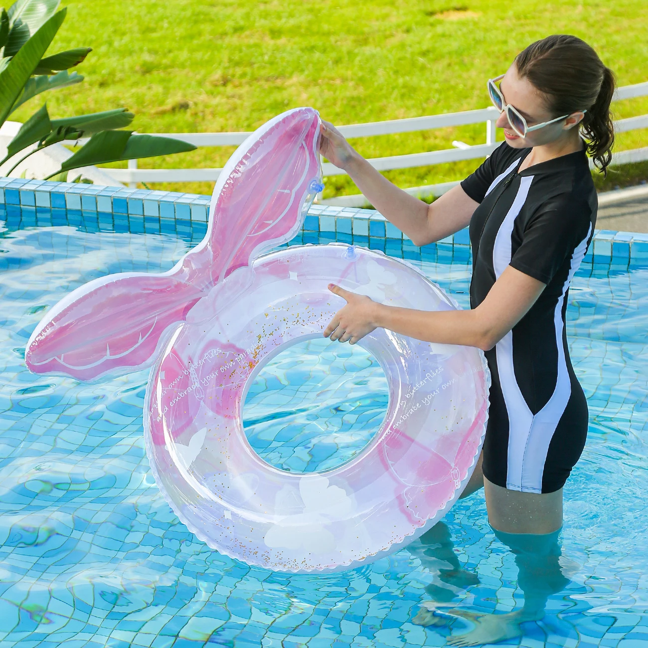 1 Pezzo Anello Gonfiabile a Coda di Sirena, Galleggiante per Piscina, Tubo da Nuoto per Adulti, Accessorio per Sport Acquatici Estivi