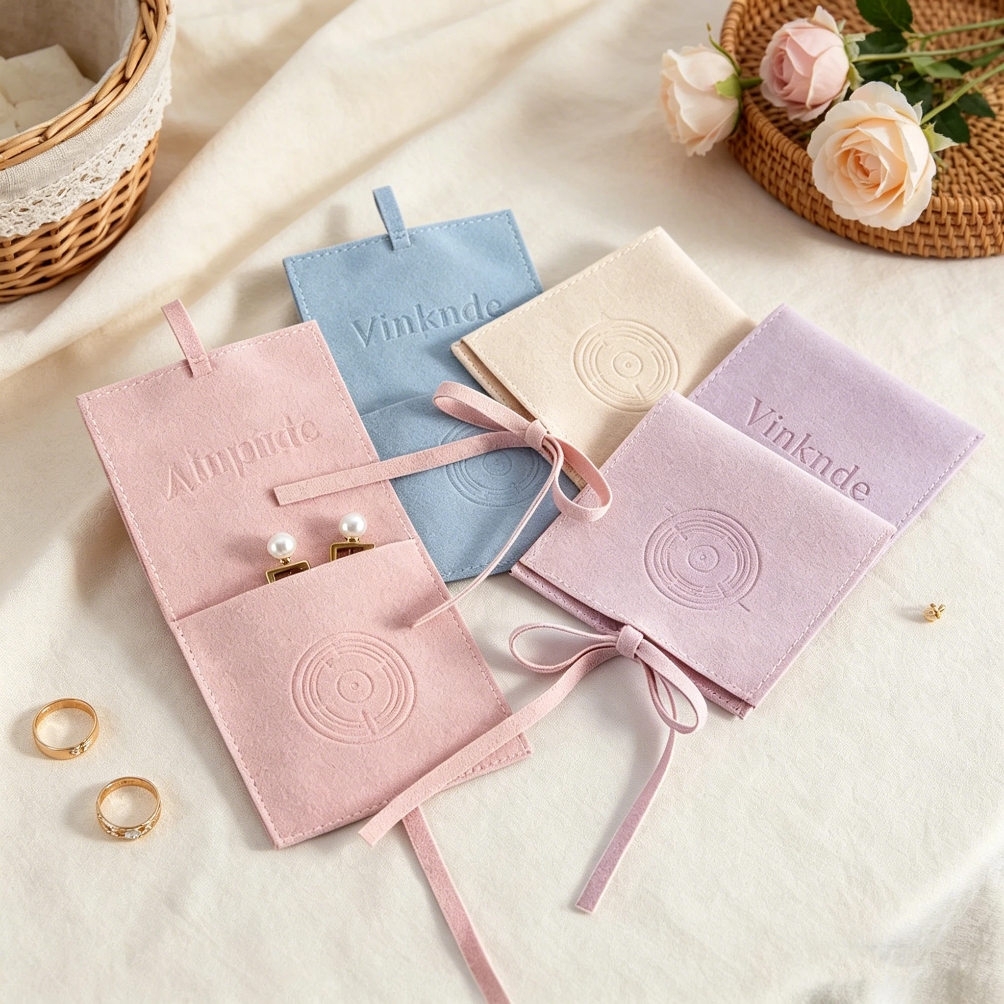 

100pc Customized Logo Soft Microfiber Bag Suede Jewelry Packaging Bags Wedding Party Favor Candy Bag Necklace Ring Travel Sack