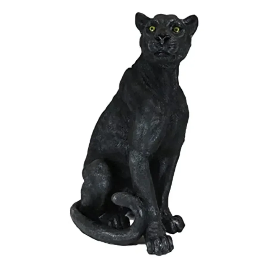 Home and garden patio decorative realistic sitting black panther statue, resin, black, 20.5-inch tall wildlife sculpture with g
