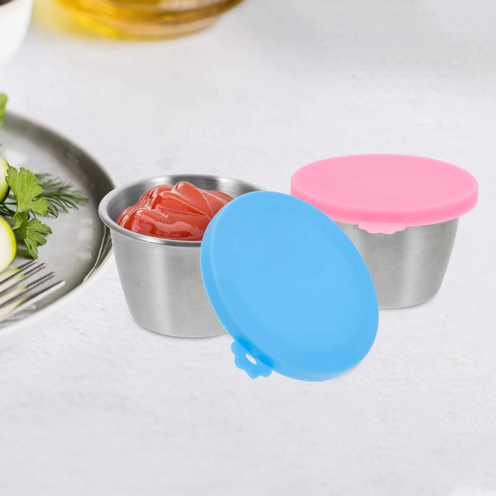 

2Pcs 70ml Stainless Steel Sauce Cups 304 Grade Mini Boxes for Salad Dipping Reusable Portable Kitchen Outdoor Picnic