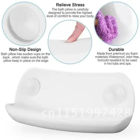 Bath Pillow for SPA, Soft Non-slip Waterproof Bathtub Headrest with Suction Cups Easy To Clean Bathroom Accessories