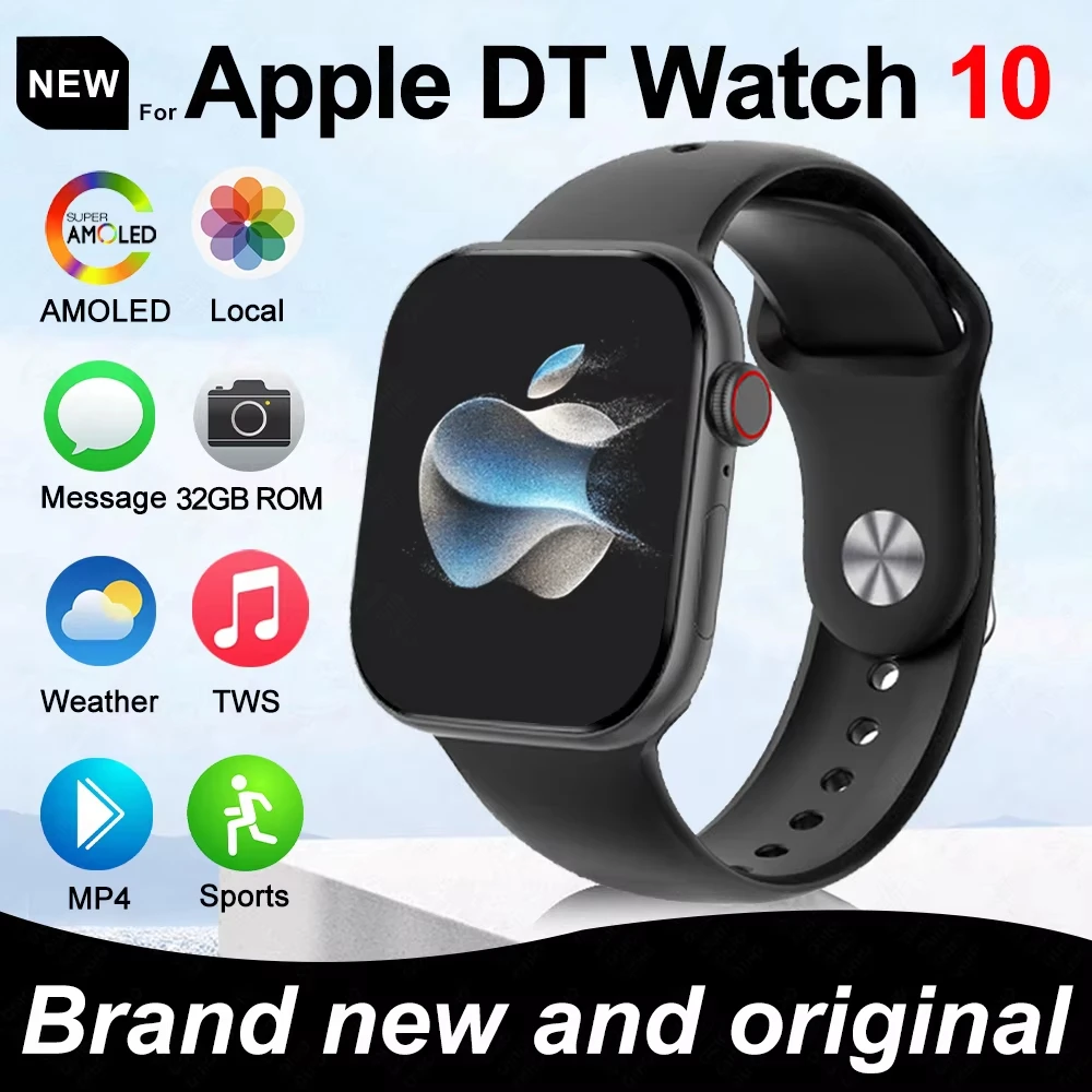 2025New For Apple DT Watch 10 Smart Watch Men HD AMOLED 32GB Memory Music 3D Surround Bluetooth Call Waterproof Smartwatch Woman