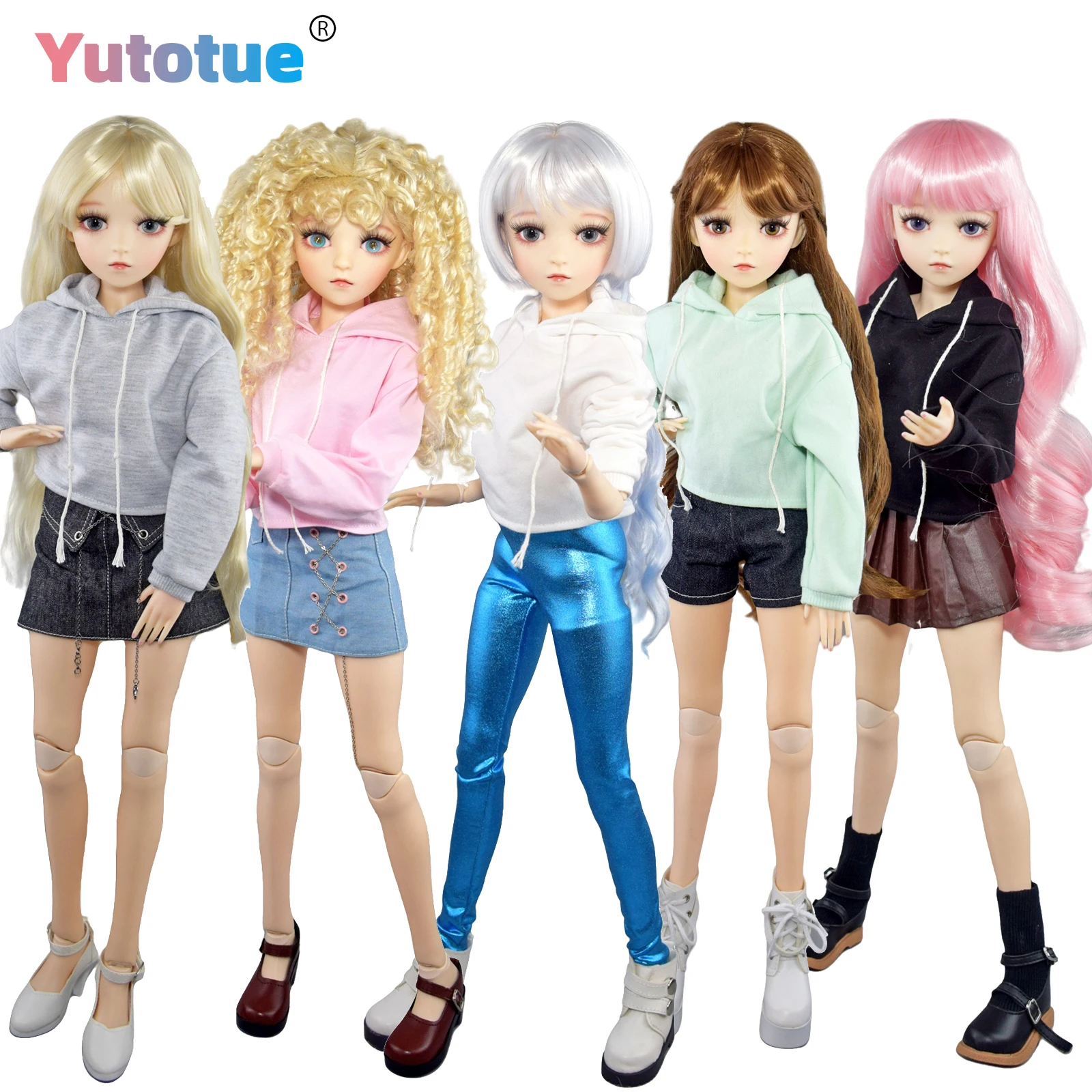 

YUTOTUE 24 inch Height Upgrade Makeup Face Girl Doll Toy Hoodies Clothes Shoes Wigs Removable Eyeballs Changeable
