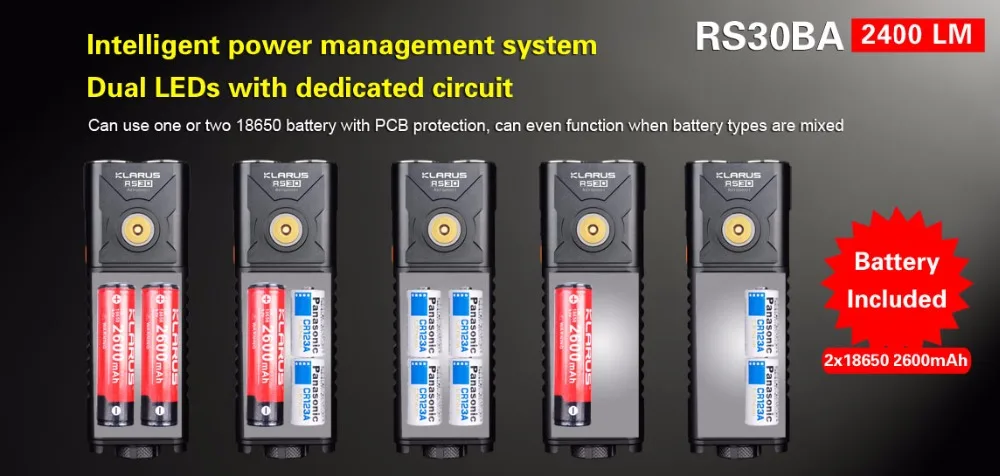 KLARUS RS30BA 2400LM مصباح يدوي LED مدمج وخفيف الوزن برأس مزدوج قابل لإعادة الشحن مصباح يدوي تكتيكي #2