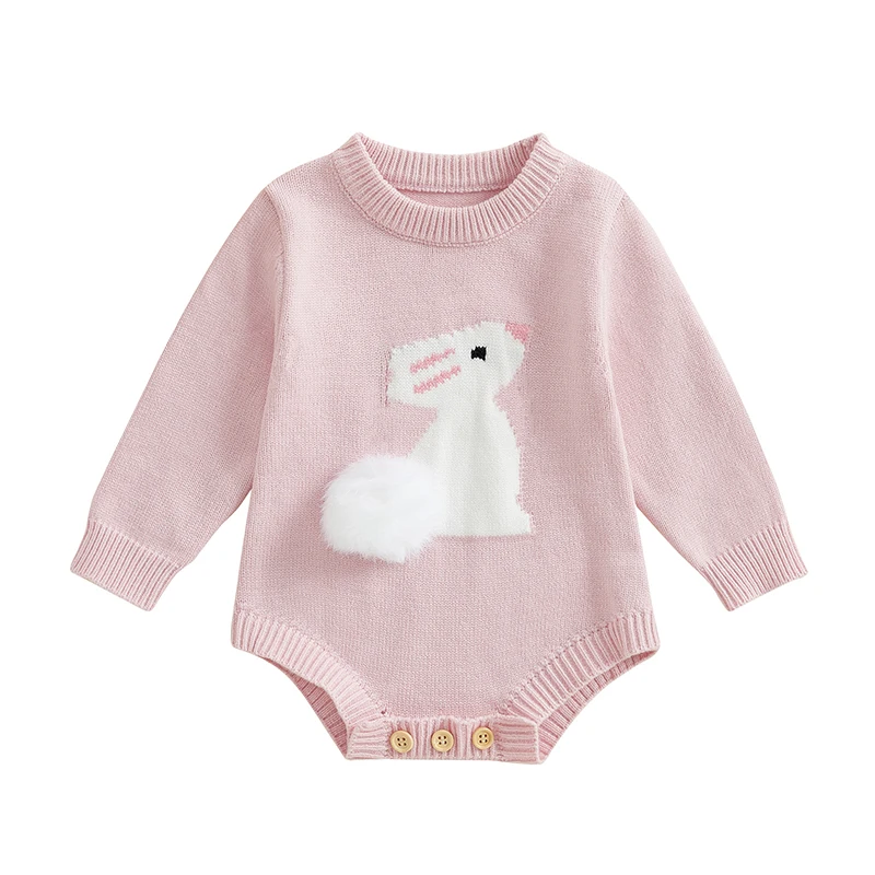 Baby Easter Sweater Romper Rabbit/Chick Crew Neck Long Sleeve Bodysuit Spring Clothes