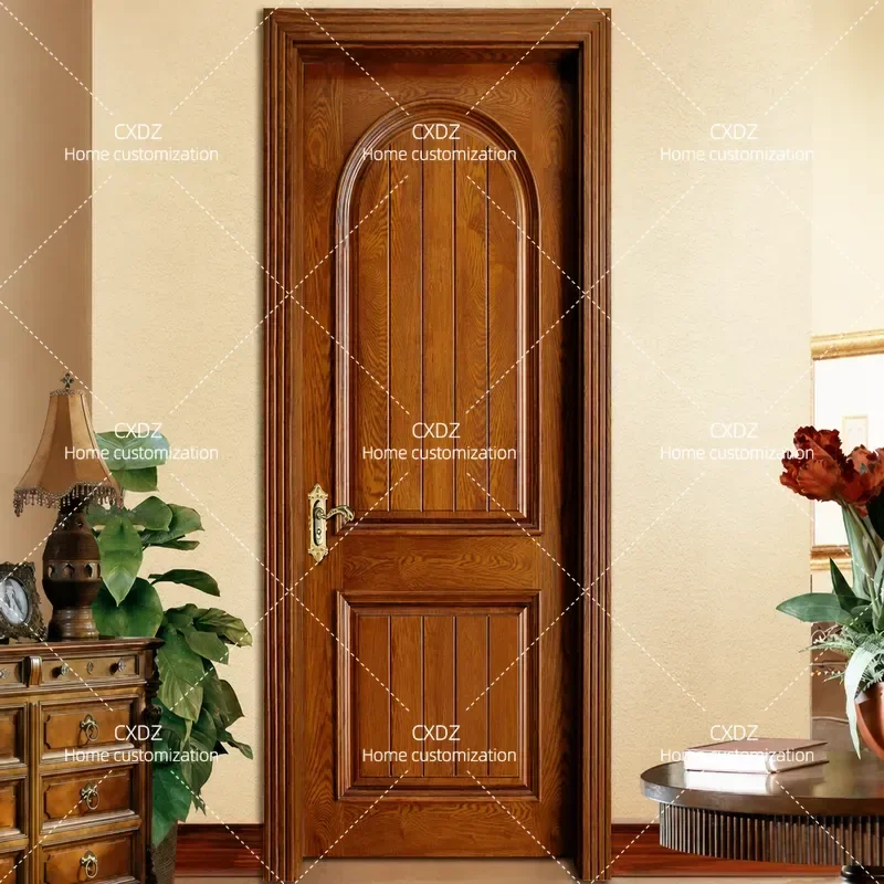 American Simple Red Oak Open Paint Bedroom Set Custom Kitchen Bathroom Multi Layer Solid Wood Home Swing Door
