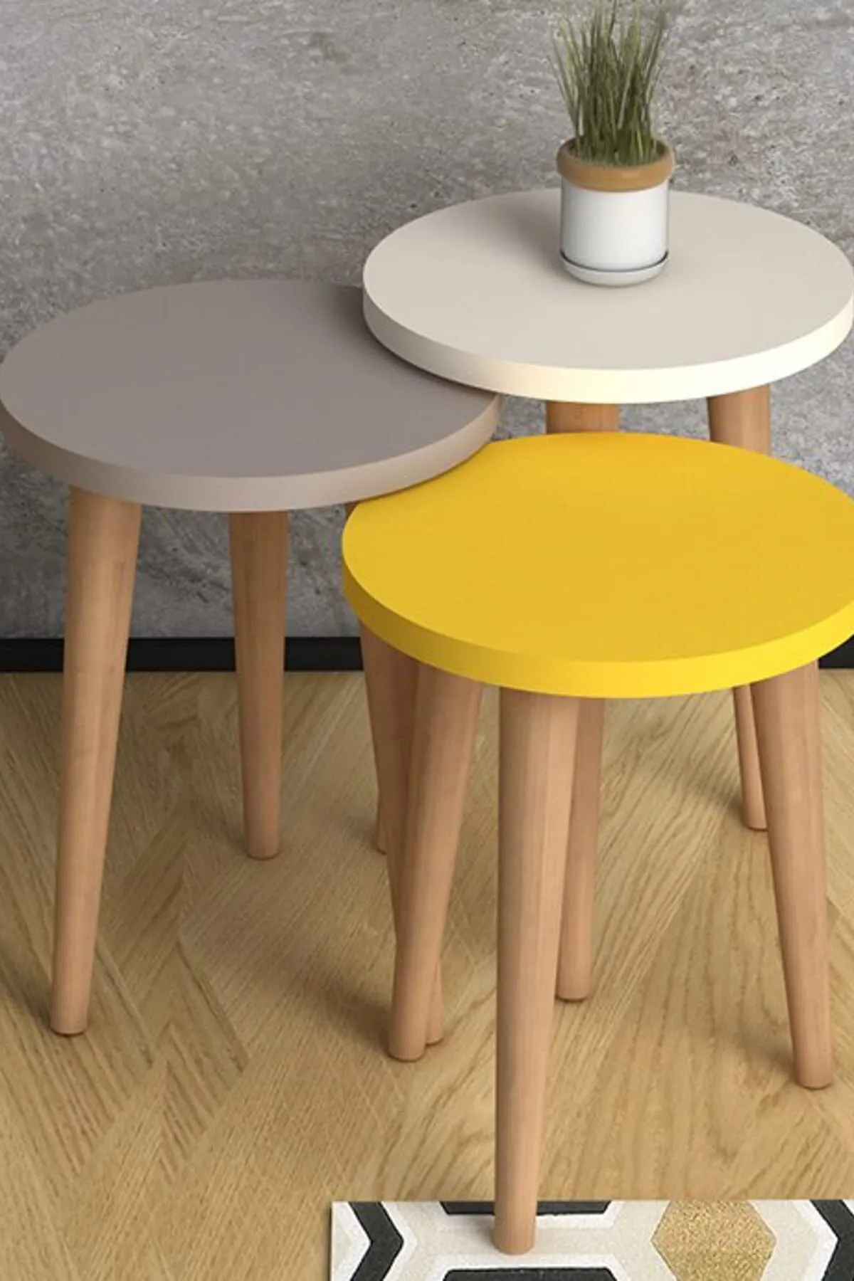 Modern Nelling Table 3 Pieces Scandinavian Beech Wood Leg De Monte Side Table Tea Coffee Serving Table Round Living Room Bedside