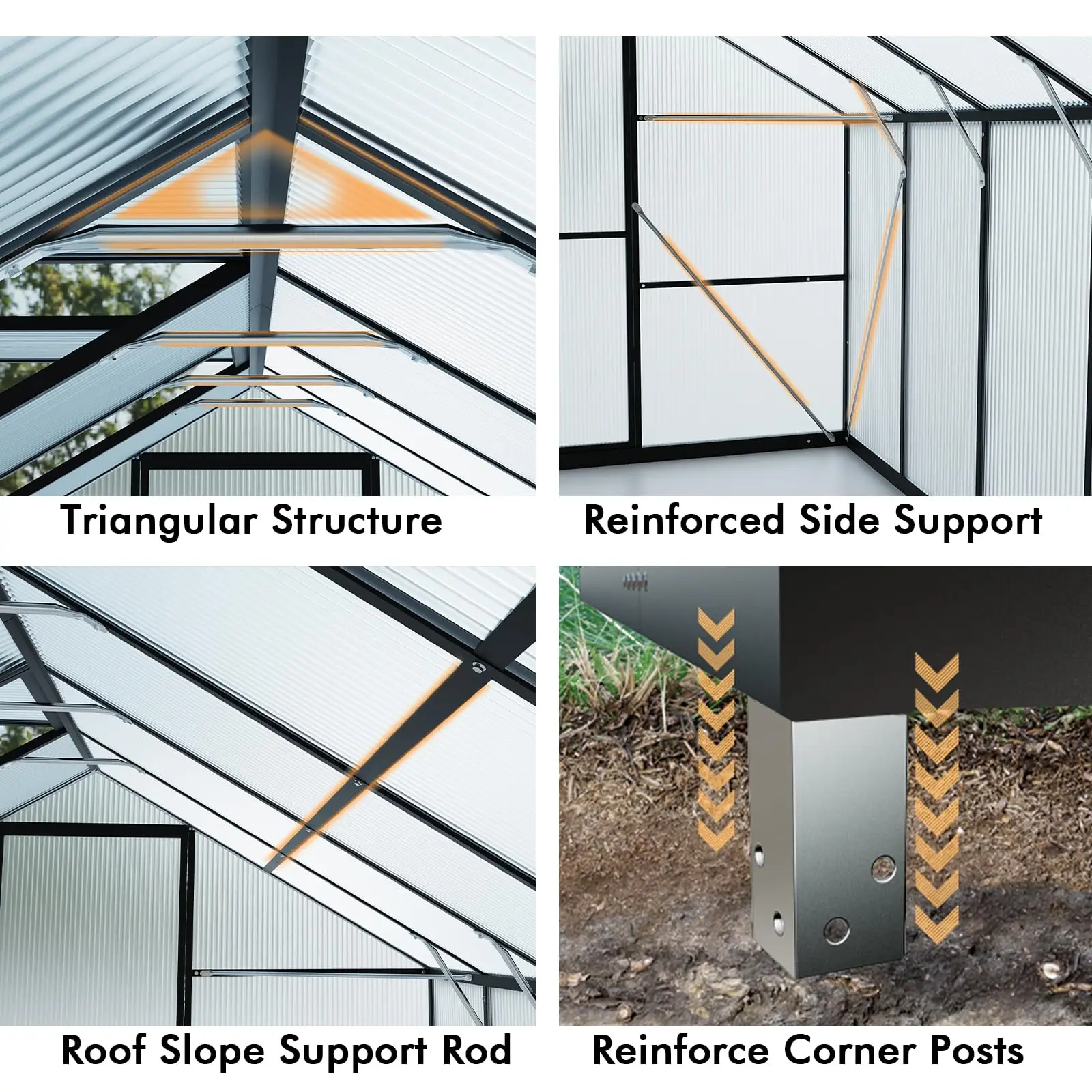 10X12FT Enhanced Aluminum Large Greenhouse for Outdoors with Thermometers