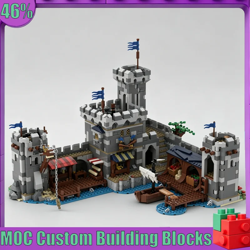 2357Parts MOC Medieval Seaside Market Castle Model Custom Puzzle DIY Creative Assembly Educational Toy Collection Display Gift