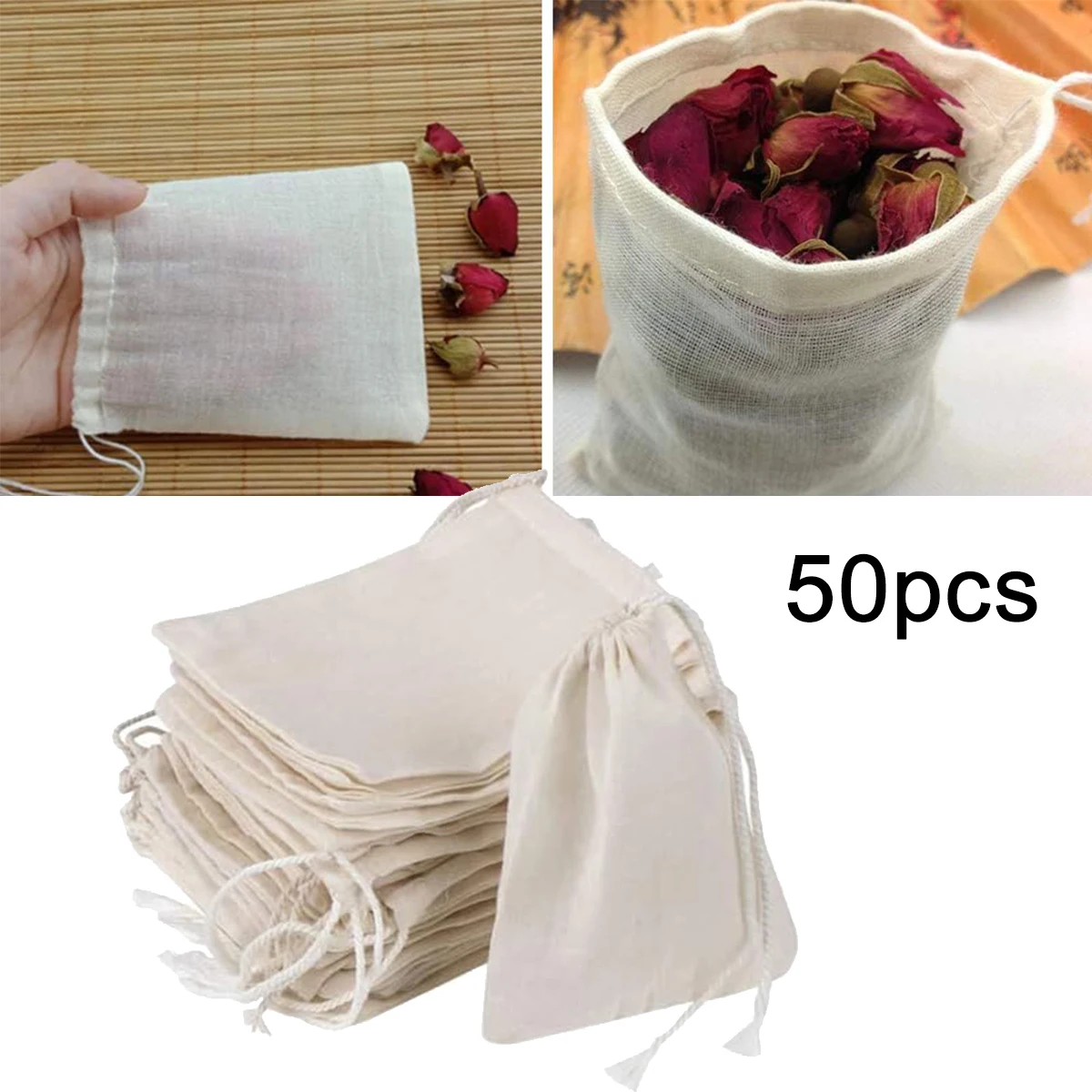 

50 Pcs/Lot Wedding Linen Drawstring Bags Christmas Party Gift Package Small Cotton Pouches Home Kitchen Organize Sacks 8*10cm