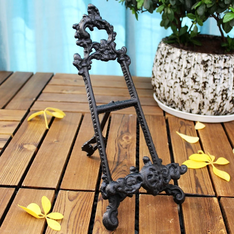 Foldable Cast Iron Coffee Bar Menu Brochure Stand Display Holder Vintage Black Antique Gold Bill of Fare Dish Storage Rack Shelf