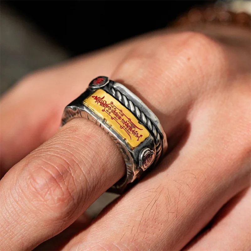 

Ethnic Style Taoist Ward Off Evil Ring For Men Jewelry Vintage Protective Talisman Taoist Master Decree Ring Male Accessories