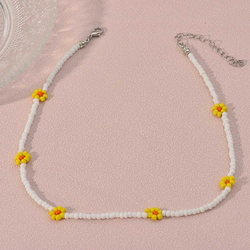 Flower Short Necklace For Women Fashion Simple Boho Handmade Beaded Ladies Birthday Party Clavicle Chain Jewelry Wholesale image 4