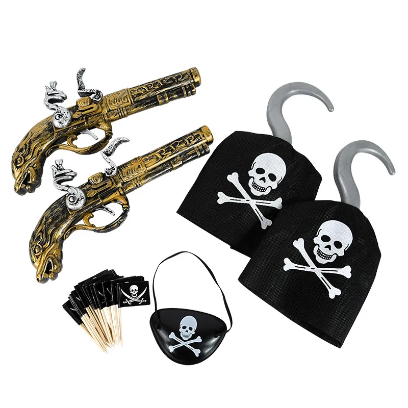 Pirates Captain Cosplay Costume Accessories Set Hat Hook Skeleton Eye Patch Kids Favors Toy Pirate Theme Party Halloween Supplie