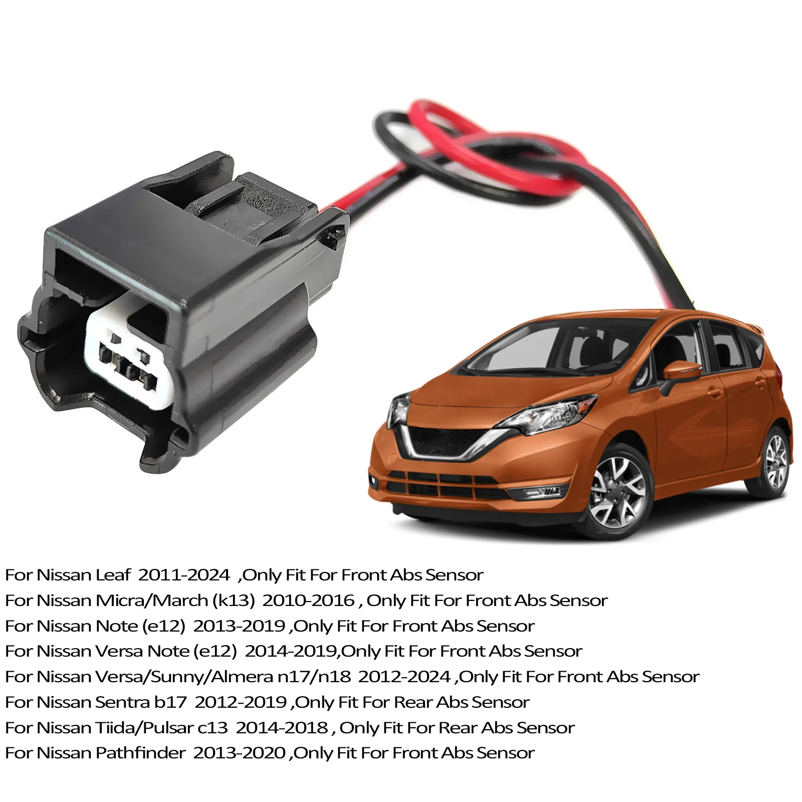 For Nissan Leaf Micra March Versa Note Almera Sentra Pulsar Tiida Pathfinder 2Pin ABS Sensor Wheel Speed Connector Pigtail Plug