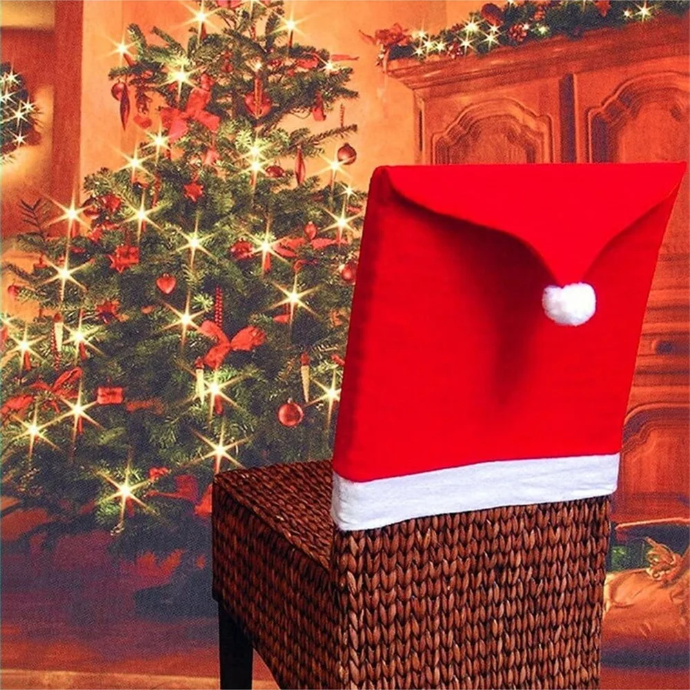4 Stück Weihnachtsstuhlhussen 25 x 20 Zoll, festliche Feiertagsdekorationen für Zuhause und Party, robuste Sitzschoner aus Stoff – Detail 4