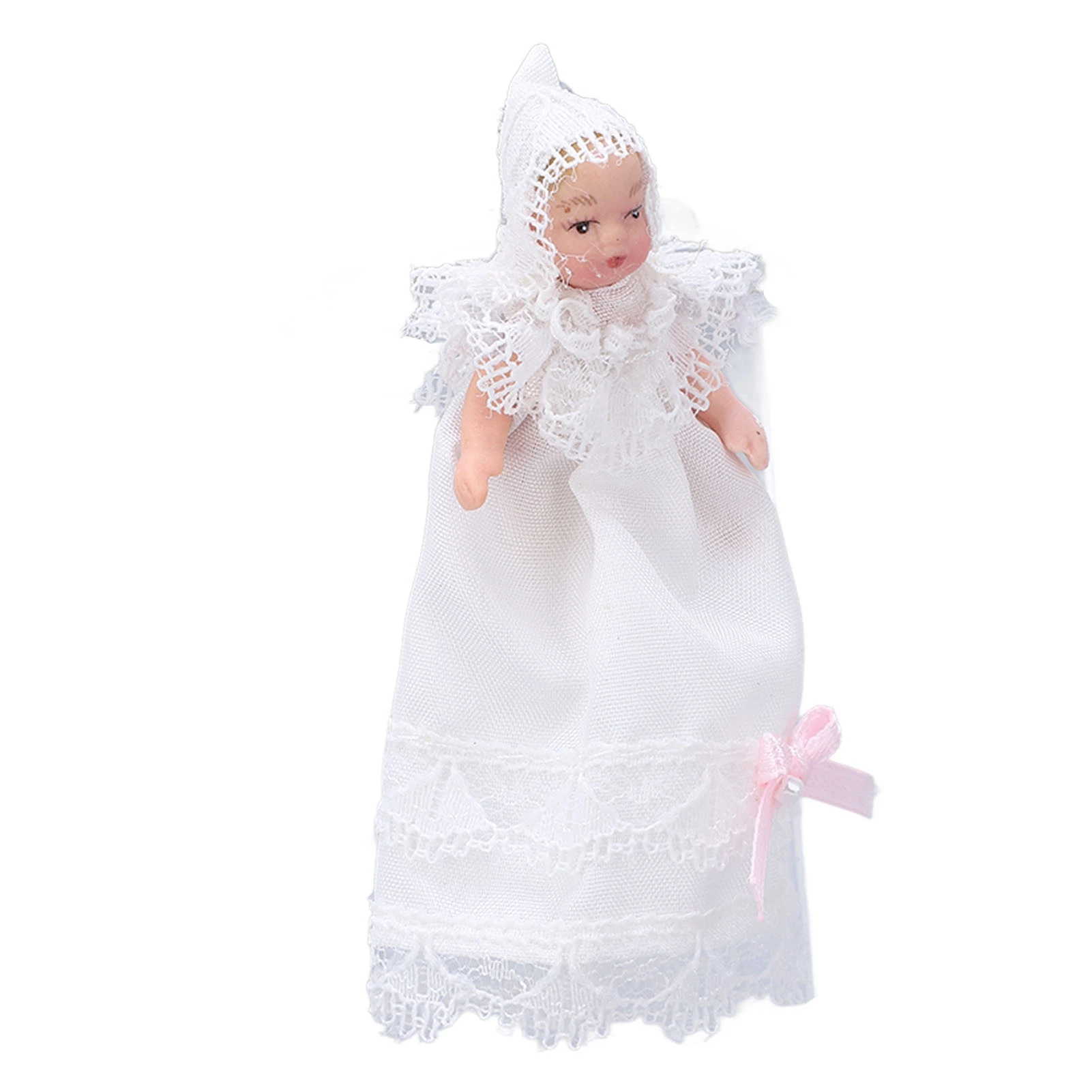 Mini Ceramic Baby Doll 1/12 Movable Bendable Miniature Baby Doll Model with Dress for Dollhouse Accessories