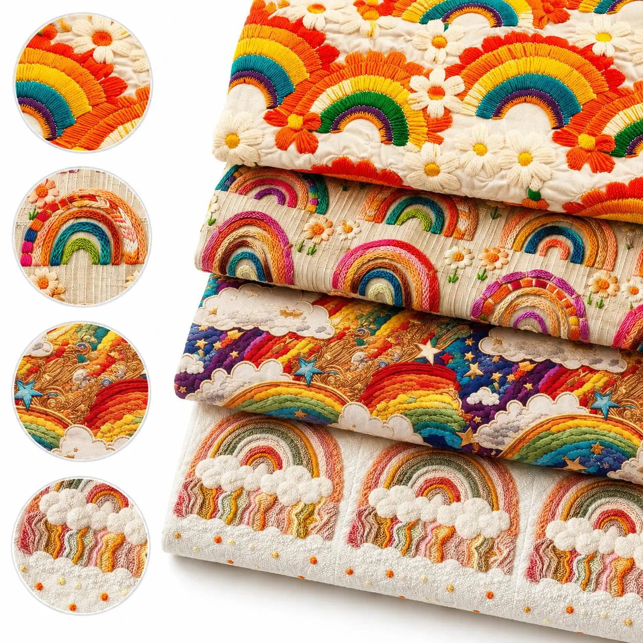 Pre-cut 4pcs 20X20cm Imitation Embroidery Colorful Cloud Series 2d Flat 100% Polyester Fabric Set, Precut Quilting Squares