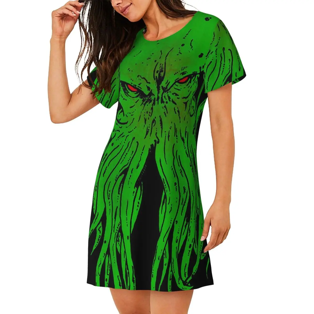 

Cthulhu Octopus Sea Monster Vintage Short Sleeves Nightdress For Sleepshirts Women Short Sleeve Nightgowns Soft Pajama Dress
