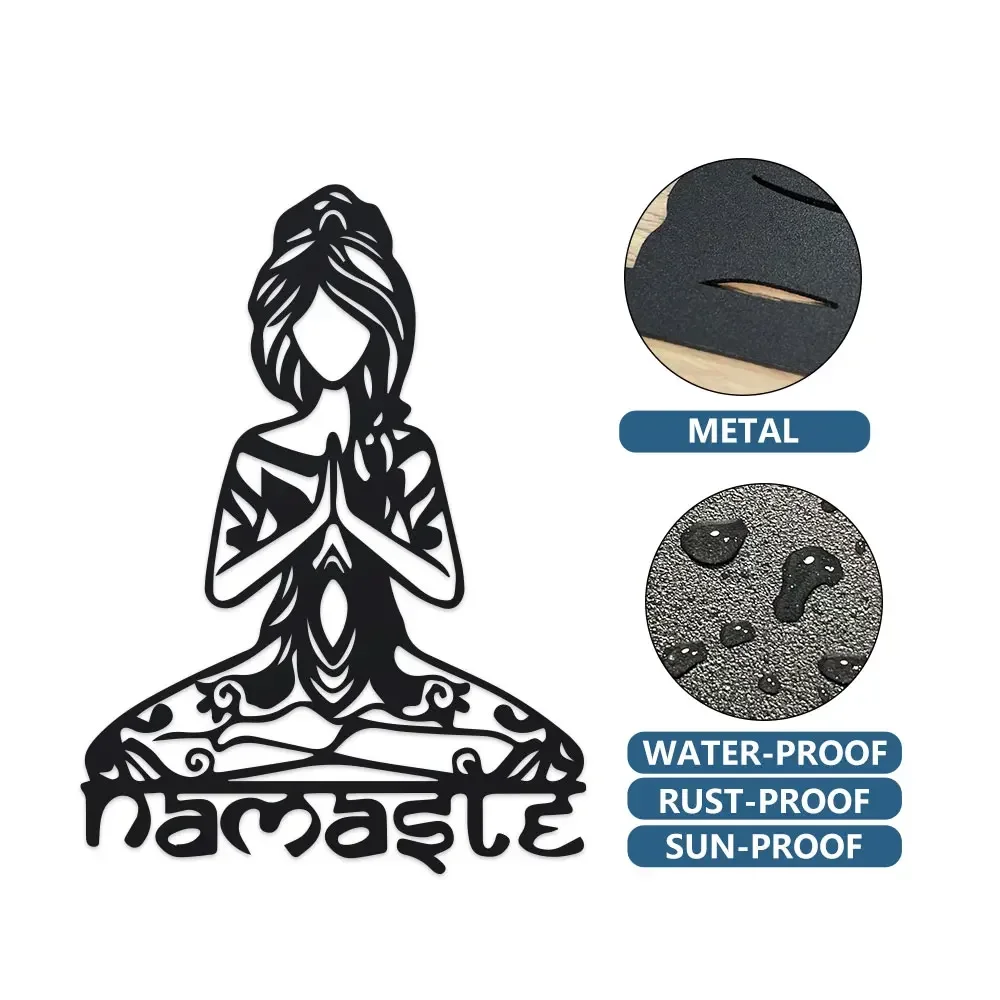 1pc Namaste Lotus Girl Metal Wall Art Zen-Inspired Iron Decor with Sanskrit Symbol Elegant Hanging Ornament