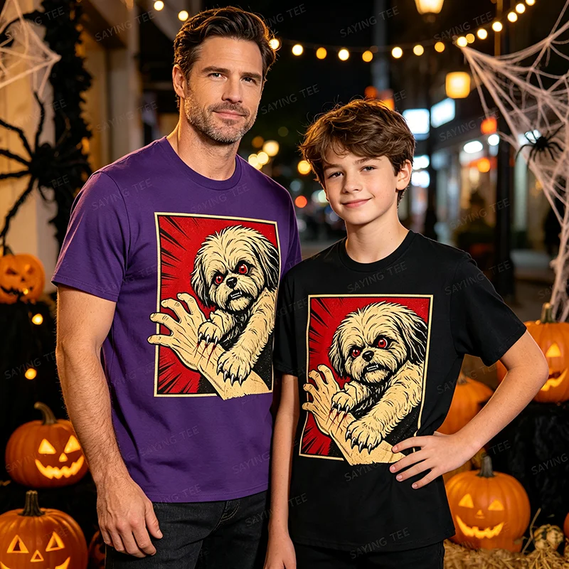 Shih Tzu Halloween Scratch Horror Vintage Spooky Dog Lover T-Shirt Y2k Angry Puppy Graphic, Creepy Dog Owner Vintage Tee Horror